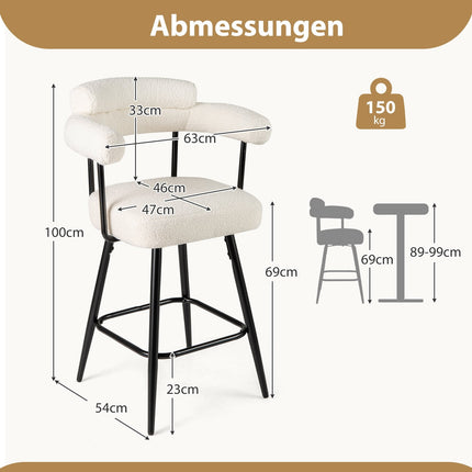 Scaune de bar pivotante albe, format din 2 piese, scaune rotative la 360 de grade