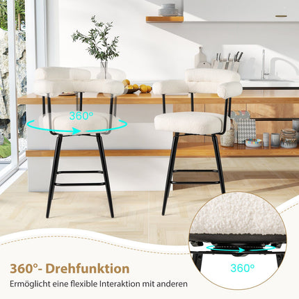 Scaune de bar pivotante albe, format din 2 piese, scaune rotative la 360 de grade