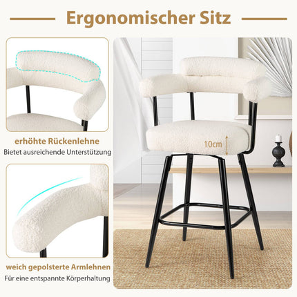 Scaune de bar pivotante albe, format din 2 piese, scaune rotative la 360 de grade