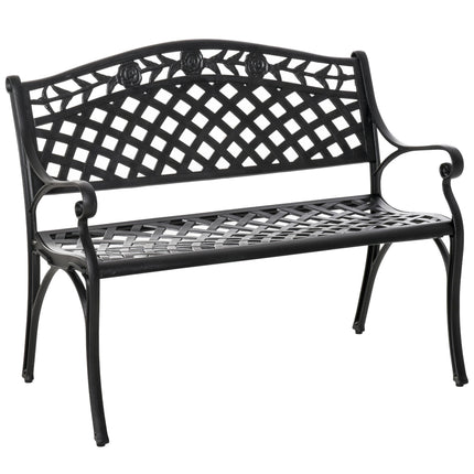 Bancă de grădină cu 2 locuri, din aluminiu negru, cu cotiere
