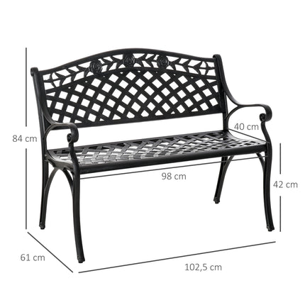 Bancă de grădină cu 2 locuri, din aluminiu negru, cu cotiere