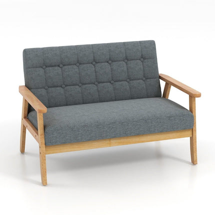 Canapea cu 2 locuri din in, cadru din lemn de cauciuc, design cu butoane