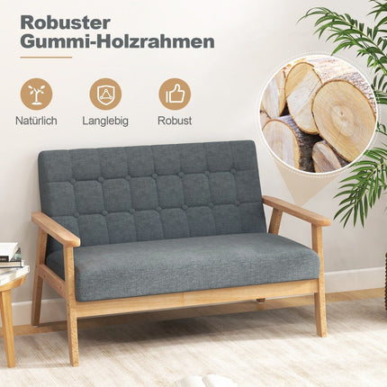 Canapea cu 2 locuri din in, cadru din lemn de cauciuc, design cu butoane