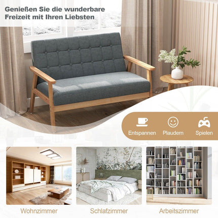 Canapea cu 2 locuri din in, cadru din lemn de cauciuc, design cu butoane