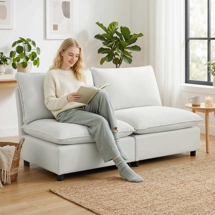 Canapea modulară cu 2 locuri, piele ecologică 146 cm, gri