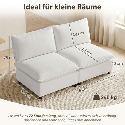 Canapea modulară cu 2 locuri, piele ecologică 146 cm, gri