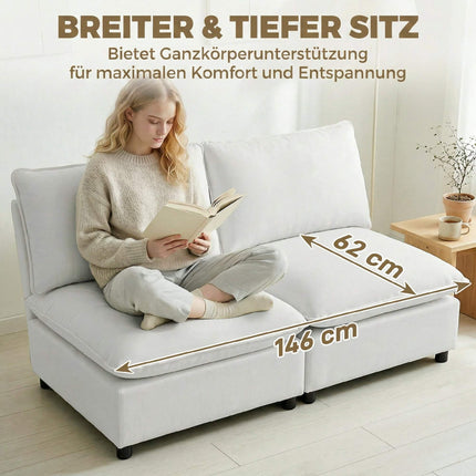 Canapea modulară cu 2 locuri, piele ecologică 146 cm, gri