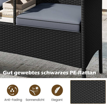 Bancă de grădină din Polyrattan cu 2 locuri, cu masă, gri
