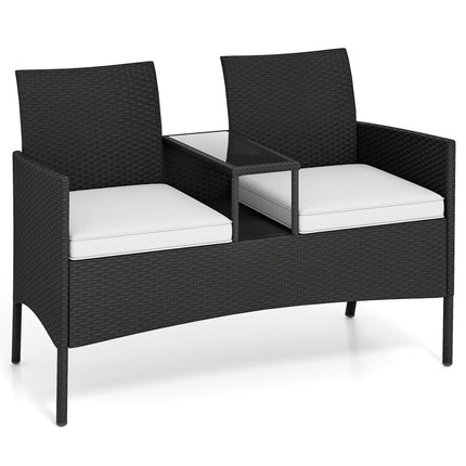 Bancă de grădină din Polyrattan cu 2 locuri, alb
