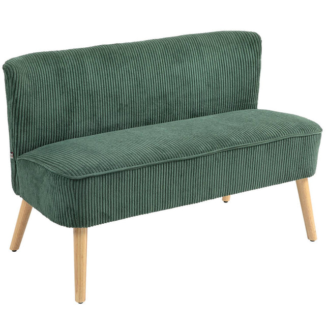 Canapea 2 locuri, canapea aspect catifea, picioare din lemn, canapea capitonată, canapea dublă pentru living, dormitor, 117 x 56,5 x 77 cm, verde |