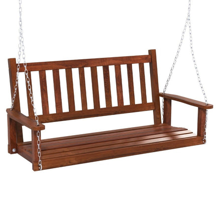 Leagăn de verandă din lemn masiv cu 2 locuri, lanțuri reglabile, capacitate 230 kg