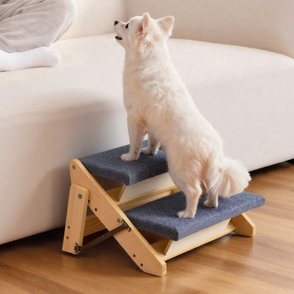 2-Step Dog Stairs, Foldable Wood, Non-Slip, 50 kg