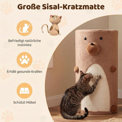 Casă pentru pisici cu 2 etaje, covoraș din sisal și peșteră ascunsă