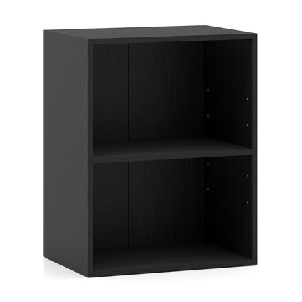 Raft de cărți cu 2 niveluri din lemn negru și rafturi reglabile