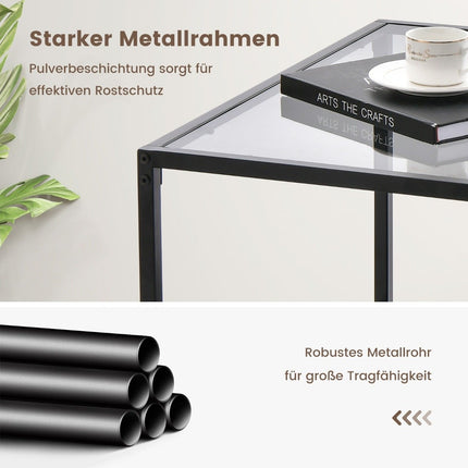 Masa din sticla cu 2 niveluri cu spatiu de depozitare si raft din plasa Masuta de cafea patrata moderna 70 x 70 x 45 cm gri