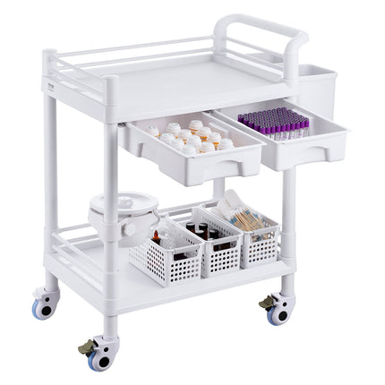 2-Tier Lab Cart With 2 Drawers, Trays, Silent Wheels