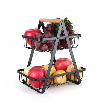 Suport pentru fructe cu 2 niveluri din sârmă – Design pătrat