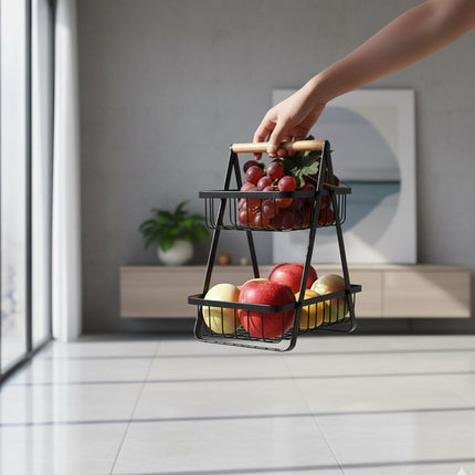 Suport pentru fructe cu 2 niveluri din sârmă – Design pătrat