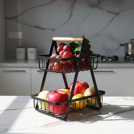 Suport pentru fructe cu 2 niveluri din sârmă – Design pătrat
