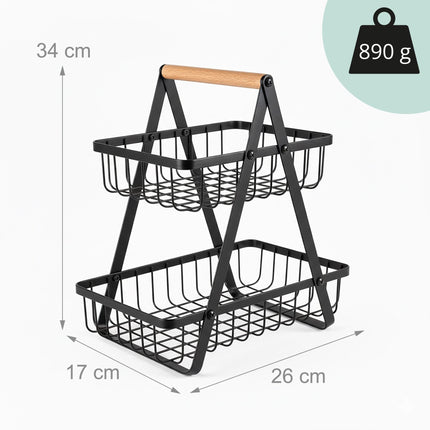 Suport pentru fructe cu 2 niveluri din sârmă – Design pătrat
