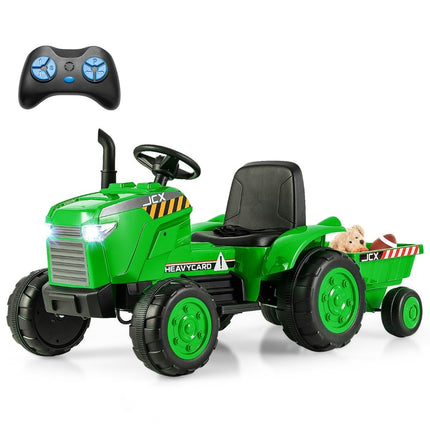 Tractor electric 2 în 1 pentru copii cu remorcă și amp; Mașină electrică de jucărie cu telecomandă-verde