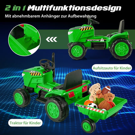 Tractor electric 2 în 1 pentru copii cu remorcă și amp; Mașină electrică de jucărie cu telecomandă-verde