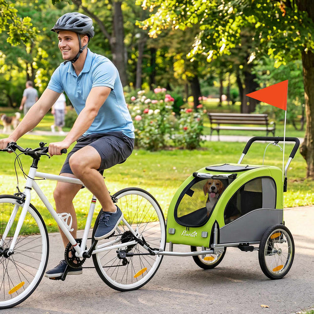 Cărucior cu remorcă pentru bicicletă 2 în 1 pentru câini, pliabil, 20 kg – Verde