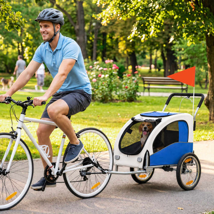 2-in-1 Dog Bike Trailer and Foldable Pet Stroller, Up to 20 kg, Light Grey, Blue