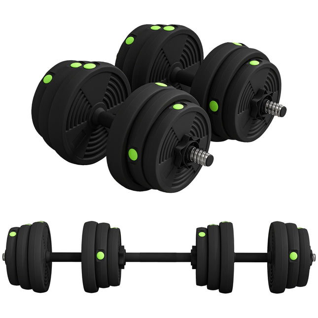 Set gantere 2 în 1, reglabile 25 kg, antiderapante, negru/verde