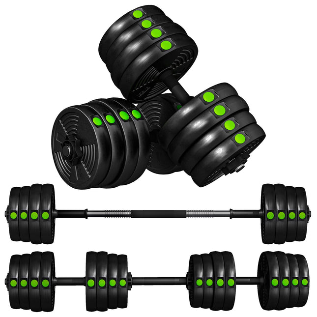 Set gantere 2 în 1, reglabile 30 kg, antiderapante, negru/verde