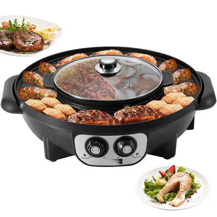 2-in-1 Electric Hot Pot Grill, 2200W, Dual Temp Control