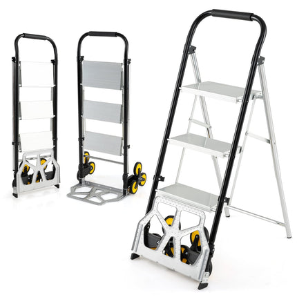 Cărucior și scară pliabile 2 în 1, aluminiu, 3 trepte, capacitate 250 kg