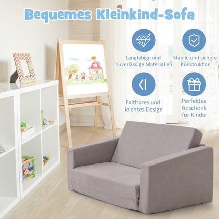 Canapea pentru copii pliabila 2 in 1 cu stofa de catifea fotoliu pentru copii 77 x 43 x 40 cm Gri inchis