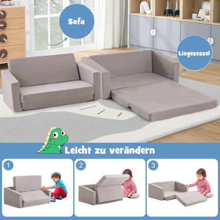 Canapea pentru copii pliabila 2 in 1 cu stofa de catifea fotoliu pentru copii 77 x 43 x 40 cm Gri inchis