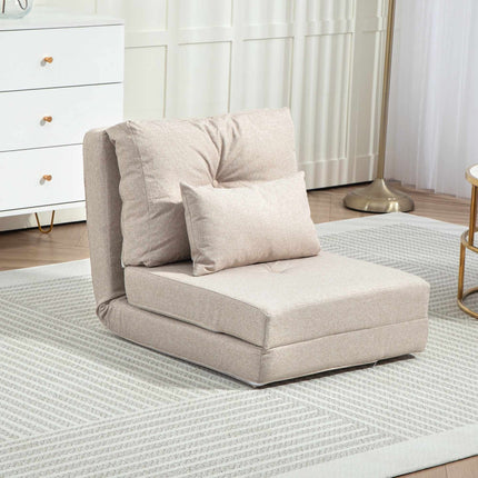 2-in-1 Folding Floor Chair and Sleeping Mat, 60 x 80 x 56 cm, Beige