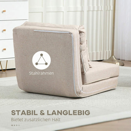 2-in-1 Folding Floor Chair and Sleeping Mat, 60 x 80 x 56 cm, Beige