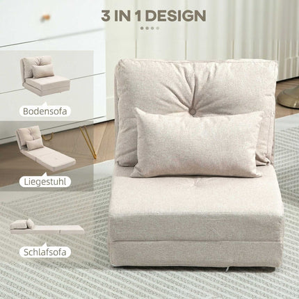 2-in-1 Folding Floor Chair and Sleeping Mat, 60 x 80 x 56 cm, Beige
