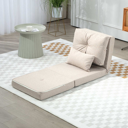 2-in-1 Folding Floor Chair and Sleeping Mat, 60 x 80 x 56 cm, Beige