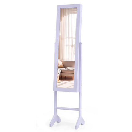 Dulap de bijuterii 2 în 1 cu oglindă, violet, 3 rafturi