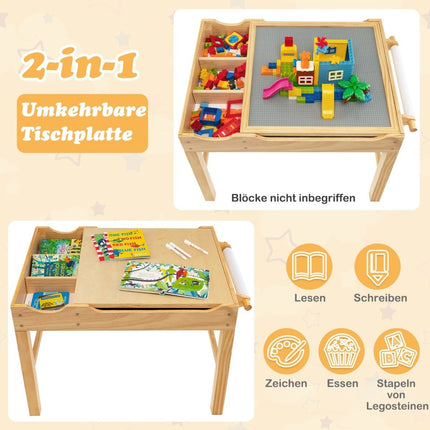 Masa 2 in 1 pentru copii din lemn de pin cu blat reversibil si depozitare