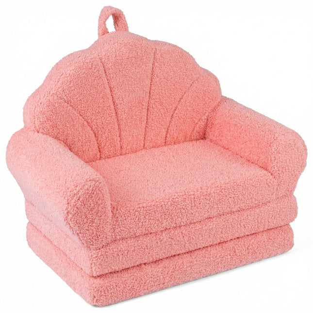 Canapea extensibilă 2 în 1 pentru copii, material textil roz cu imprimeu Teddy, pliabilă