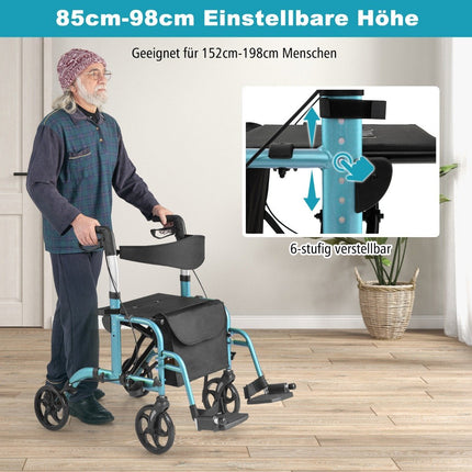 Rollator ușor și scaun cu rotile 2 în 1, reglabil pe înălțime