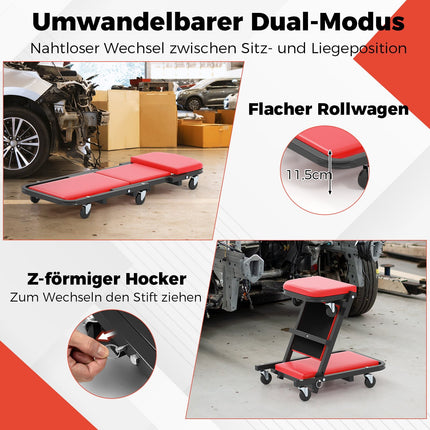 Scaun de atelier 2 în 1, capacitate 160 kg, roșu