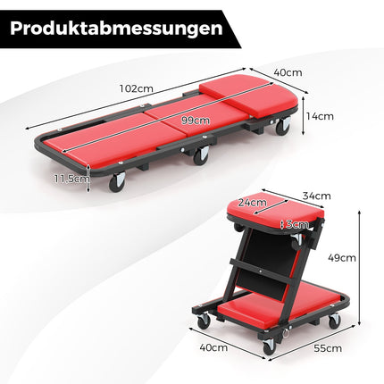 Scaun de atelier 2 în 1, capacitate 160 kg, roșu