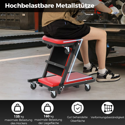 Scaun de atelier 2 în 1, capacitate 160 kg, roșu
