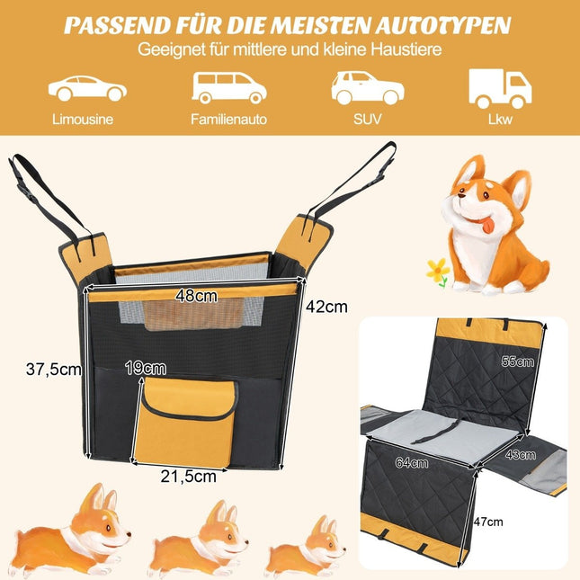 Husa scaun auto 2 in 1 si lada pentru caini auto cu buzunar lateral, hidrofuga, 148 x 145 cm