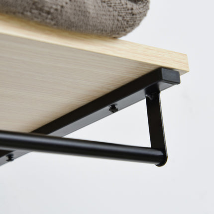 2-in-1 clothes hanger with bench, 6 hooks, natural and black
