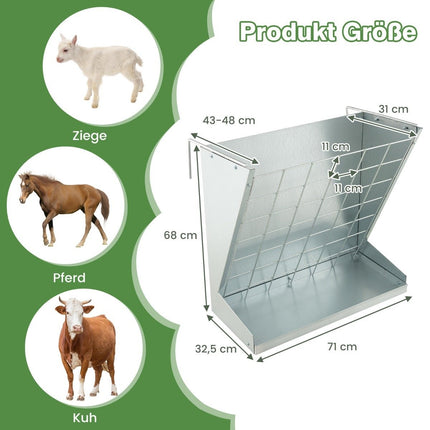 Adăpător de fân și cereale 2 în 1 din metal galvanizat, cu distanță reglabilă și plasă de plasă