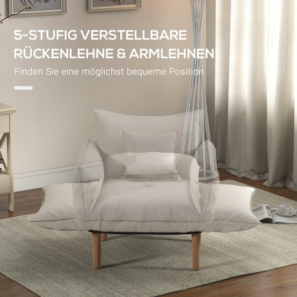 Lounge chair with cushions, adjustable and creamy microfiber