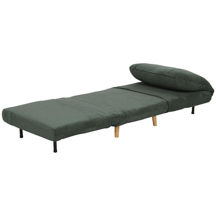 Canapea extensibilă 2 în 1, scaun pat, saltea pliabilă reglabilă, pat pentru oaspeți aspect catifea, pentru dormitor, living, verde, 82 x 89 x 83 cm Aosom